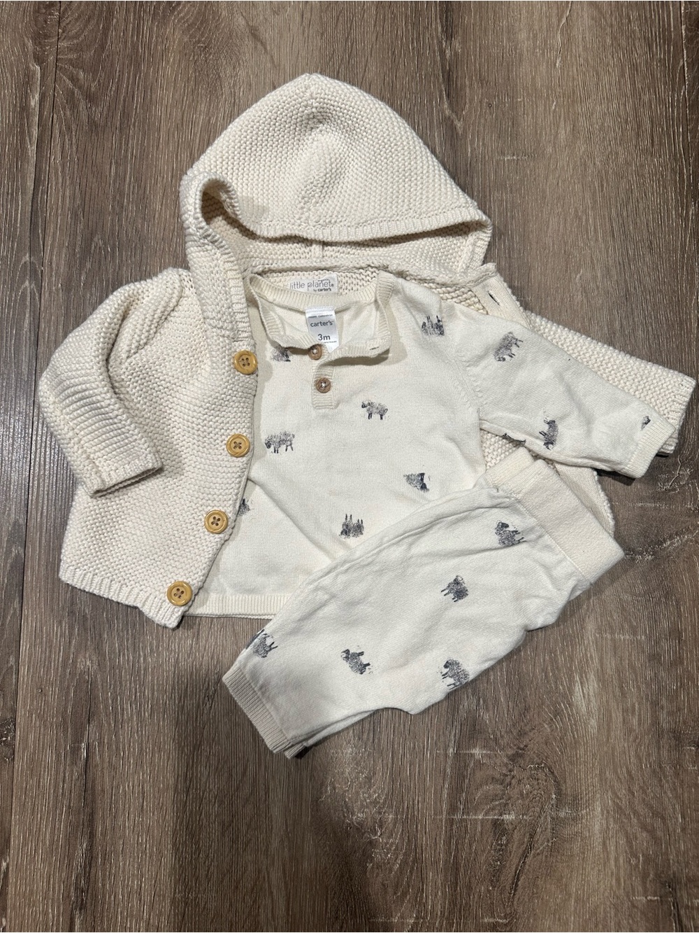 Carter's Cream Knit Hoodie Cardigan and Animal Print Set